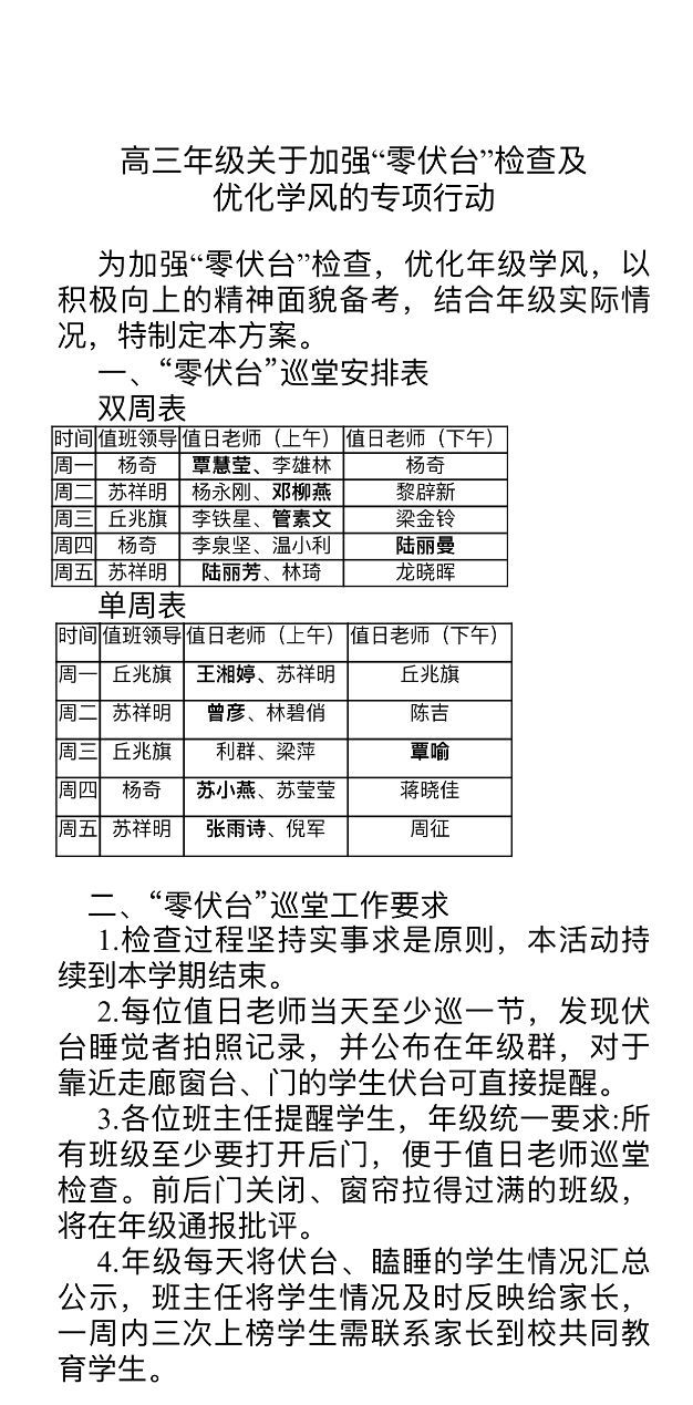《高三年级关于加强零伏台检查及优化学风的专项行动》